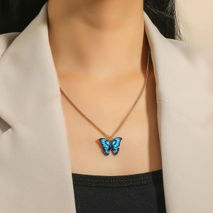 Blue Butterfly Pendant Necklace for Girls - Trendy Korean Look
