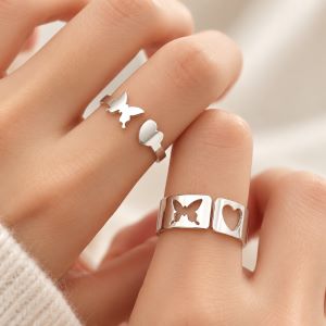 Fashionable Silver Butterfly Heart Rings for Couples & Friends Rings 