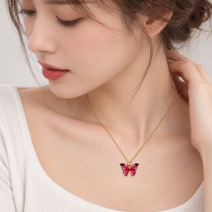 Fashioned Pink Butterfly Pendant Necklaces For Girls and Women
