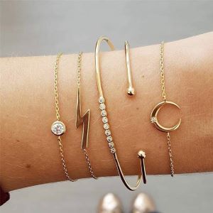 Gold-Plated Bangle Set with Leaf Stone Bracelets for Girls & Women
