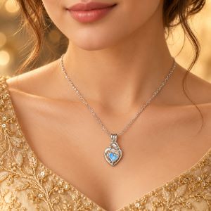 Luminous Heart Pendant Necklace with Cage Design for Girls & Women