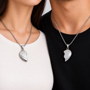 Magnetic Broken Heart Locket Necklace in Silver for Couples & Friends