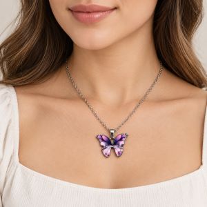 Purple Butterfly Pendant Necklace for Girls & Women - Cute Charm
