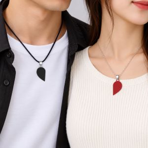 Red & Black Broken Heart Pendant Necklaces for Friends & Couples