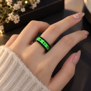 Size 9 - Stainless Steel Glow In The Dark Heartbeat Rings for Couples 