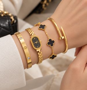 Stainless Steel 4 Piece Bracelet, Watch And Bangle Combo - Jewelry Product Designed For Styling And Daily Outfit Routine