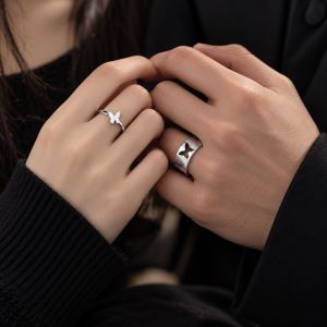Stainless Steel Couple Matching Rings Gift Set - Butterfly Rings for Girls