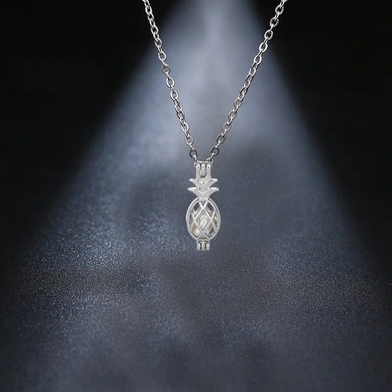 Cute Pineapple Glow In The Dark Necklace  For Girls & Women Fashion Jewelry -Blue Luminous Pendant
