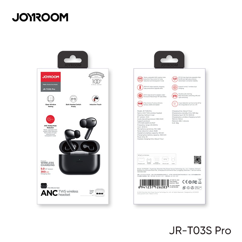 Joyroom JR-t03s Pro ANC Noise Cancellation With Pop up Windows Wireless Earbuds Original 