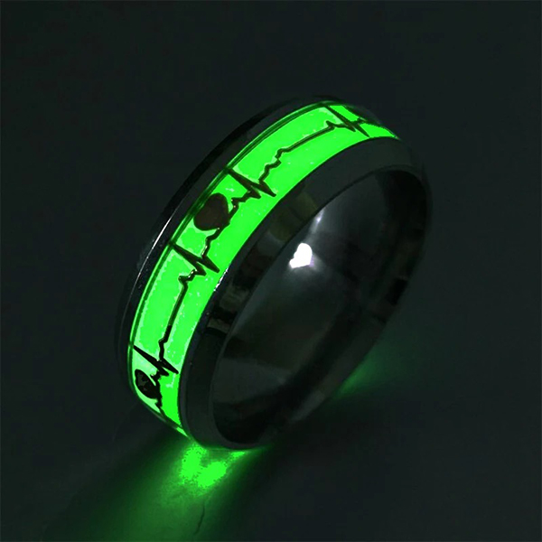 New Fashion Stainless Steel Black Luminous Heartbeat Rings - Glow In Dark Rings For Couples and Friends.