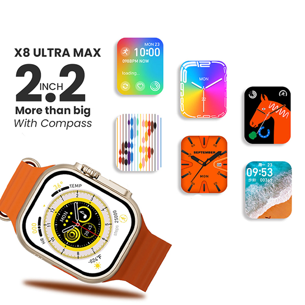 2.2 Inch X8 Ultra Max With Compass Smart Watch, Always-On Display & Wireless Charging 