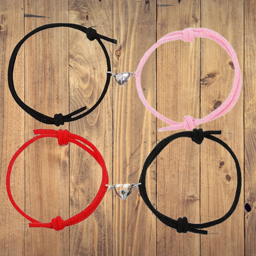 Pair Of Couple Heart Magnetic Bracelets- Magnet Distance Braided Rope Bracelets for Girls and Boys 