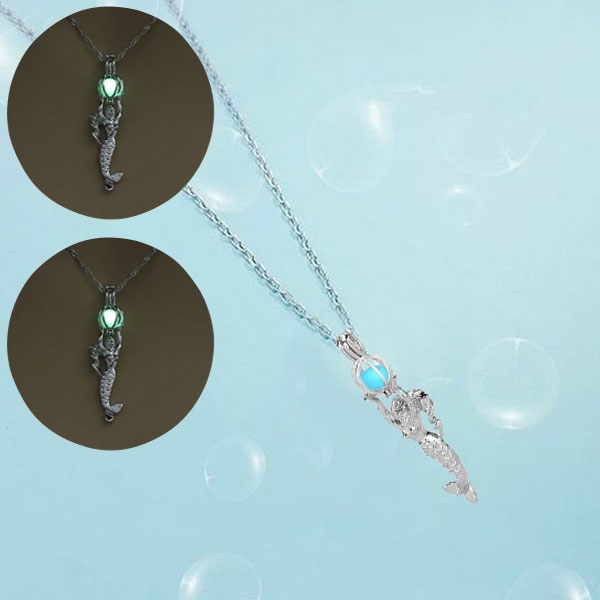  Beautiful  Mermaid Luminous Beads Cage Pendant For Girls & Women_ Blue Adjustable Lightning Stone.