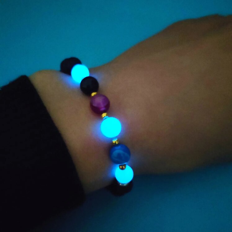 Glowing In The Dark Handmade Bracelet Accessories- Fluorescence Blue Stone Bracelets for Girls