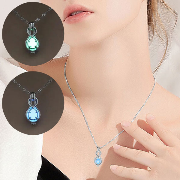 Glowing Green and Blue Stone Guitar Pendant Necklaces- Luminous Beads Pendants for Men and Women.