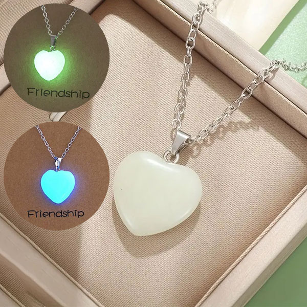 Luminous Blue and Green Heart-Shaped Pendant Necklaces For Ladies- Gift Accessories