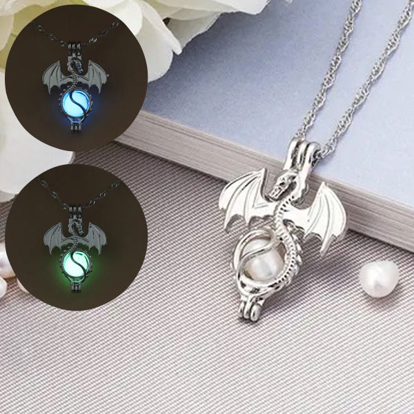 Luminous Flying Dragon Stone Cage Pendant Necklace For Ladies Fashion Jewelry Accessories