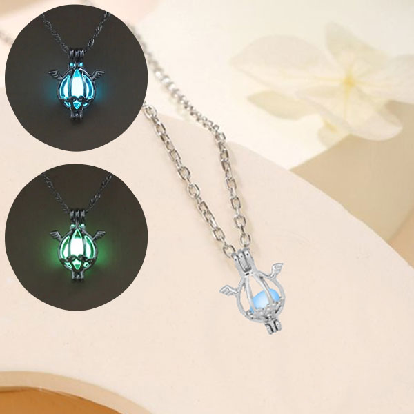 New Lucky Angle Wings Pattern Luminous Necklaces For Girls & Women_ Glow In The Darks water drop shaped cage.