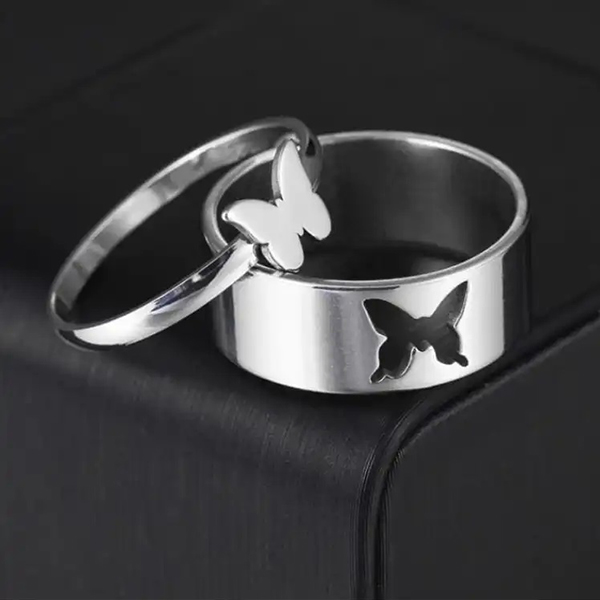 New Trendy Stainless Steel Butterfly Couple Matching Rings for Friends & Lovers _ Gift Accessories.
