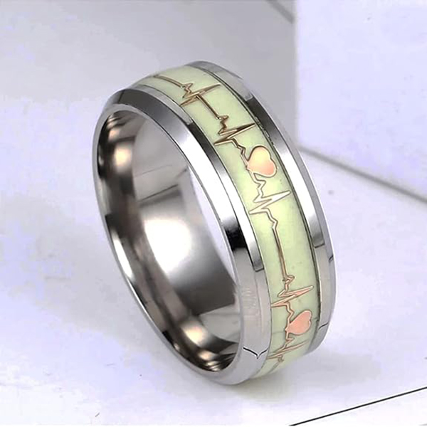  Fashion Stainless Steel Luminous Finger Ring, Size 7 For Women Men Glowing In Dark  Wedding Bands Jewelry 